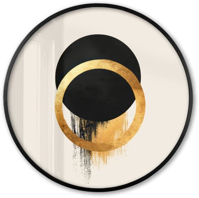 Poster in lijst Rond - Fotolijst 60x60 cm - Posters - Abstract ontwerp - Zwarte cirkel - Verfvlekken - Ronde posterlijst zwart - Decoratie - Wanddecoratie woonkamer - Muurdecoratie slaapkamer