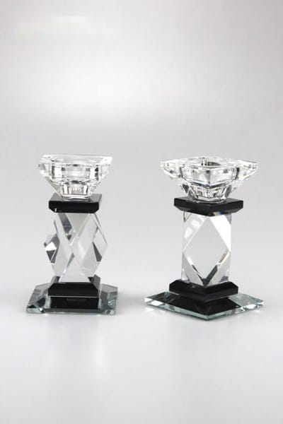 Kristallen Kaarsenstandaard - Designer Kandelaar - Sfeervolle Decoratie - Hoogwaardig Kristalglas - 12 cm Hoog - Transparant Zwart