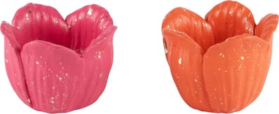 Dekoratief | Theelichthouder tulp, fuchsia/oranje, resina, 10x10x8cm, set van 2 stuks | A240142