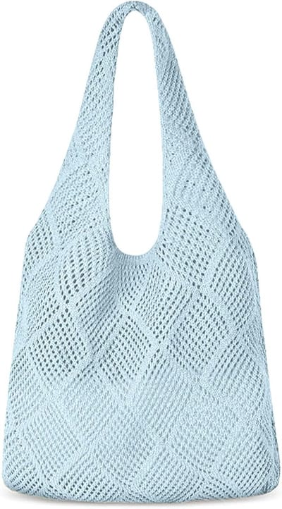 Retro Gehaakte Schoudertassen voor Dames, Gewoven Handtassen in Lichtblauw, Mode Accessoires en Casual Draagtas