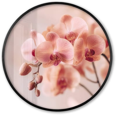 Poster in lijst Rond - Fotolijst 60x60 cm - Posters - Orchidee - Bloemen - Roze - Bloemblaadjes - Ronde posterlijst zwart - Decoratie - Wanddecoratie woonkamer - Muurdecoratie slaapkamer