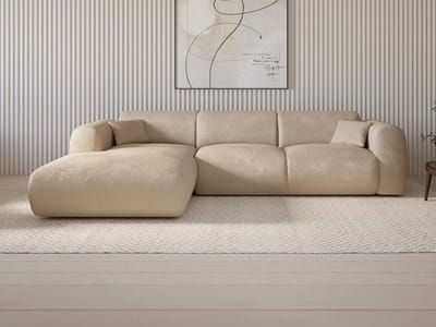 Vente-unique XXL- Hoekbank met hoek links van beige ribfluweel met fijne ribbels POGNI van Maison Céphy