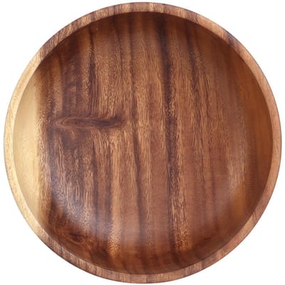 Bol à salade en bois écologique 22 x 7,5 cm, récipient pour aliments, fruits, vaisselle de cuisine brown