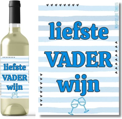 Wijnetiket - Liefste Vader Wijn - Blauw - Vaderdag - Kado voor papa – Flesetiket - Cadeau