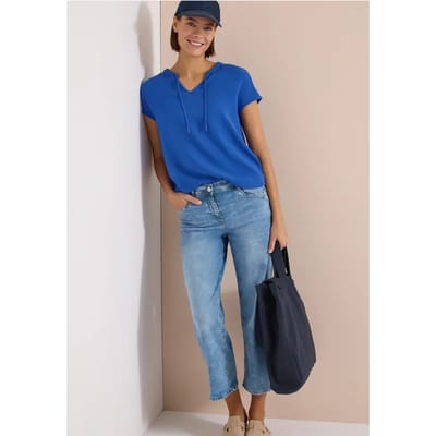 Blouse met korte mouwen en structuurmix