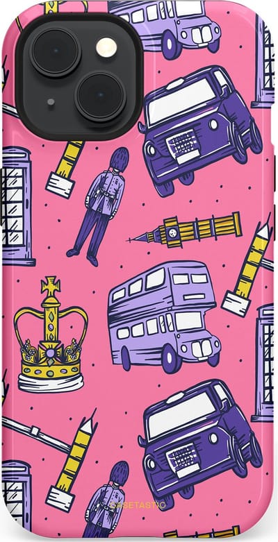 Casetastic Hoesje Geschikt voor Apple iPhone 15 Magsafe - Stijlvolle Beschermende Duo-layer Case - Brits London Roze Avontuur - Londen