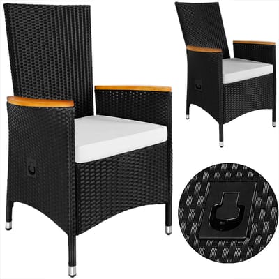 Polyrattan tuinstoel set van 2 zwart verstelbare rugleuning armleuning acaciahout weerbestendig
