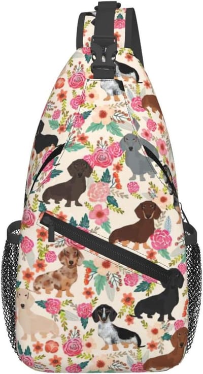 Crossbody Tas - Borsttas Outdoor - Dagelijkse Activiteiten - Teckel Print - 15 cm - Multicolor