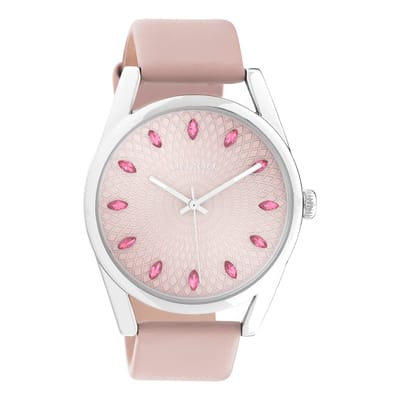 OOZOO Timepieces - Zilverkleurige horloge met oud roze leren band - C10816