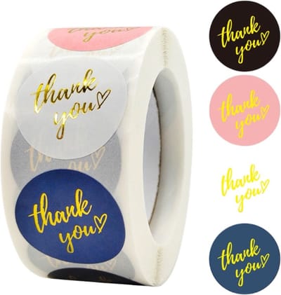 500 Stickers Op Rol - 2.5cm - Thank You Metal Mix - Bedankt Stickers - Sluitsticker - Sluitzegel - 25mm - 500 Stuks