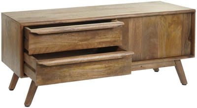 TV-rek MCW-L96, TV-tafel lowboard ladekast, laden massief hout mango 46x110x35cm MVG-gecertificeerd