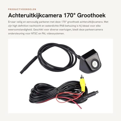 Dailygoods- Achteruitkijkcamera 170° groothoek - HD/Nachtzicht - Waterdicht IP67 - Kunststof/Metaal - Ondersteunt NTSC/PAL - 12V/60mA - Achteruitrijcamera