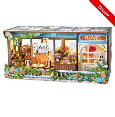 Kitcreatives- DIY Miniatuurhuisje- Bloemenwinkel MDF- 153 onderdelen
