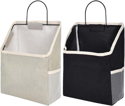 Hanging Bags Wandopslag met Metalen Frame, Grijze en Zwarte Linnen Mand voor Badkamer, Keuken en Motorhome, Ideaal voor Organisatie en Ruimtebesparing