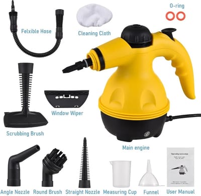 Carlovo Stoomreiniger - Tapijtreiniger - Stoomreinigers - Reinigingsmachine - Handstomer - Stoomapparaat Kleding - Geschikt voor Tapijt, Kleding, Vloer, Keuken, Badkamer, Auto - 1200W - Diverse Opzetstukken - Geel