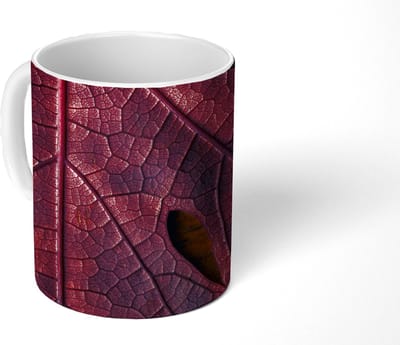 Mok - Koffiemok - Abstract - Rood - Bladeren - Plant - Mokken - 350 ML - Beker - Koffiemokken - Theemok