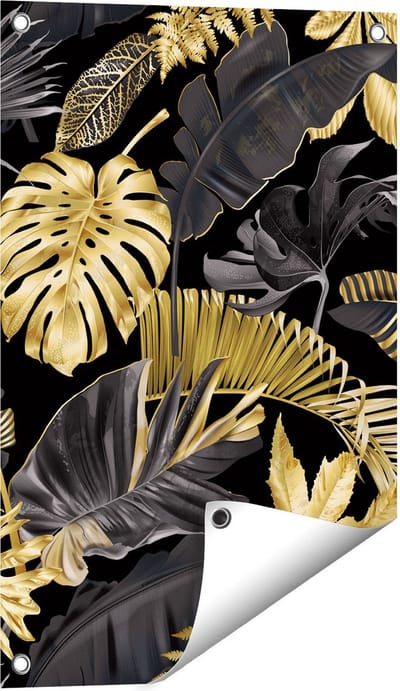 Gards Tuinposter Gouden Tropische Bladeren - 40x60 cm - Tuindoek - Tuindecoratie - Wanddecoratie buiten - Tuinschilderij