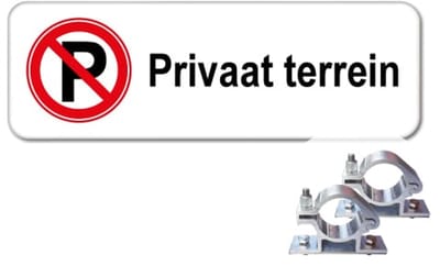 Privaat terrein bord - Weerbestendig Aluminium - 40x15 cm - Bevestiging: Met paalbeugels Ø48mm