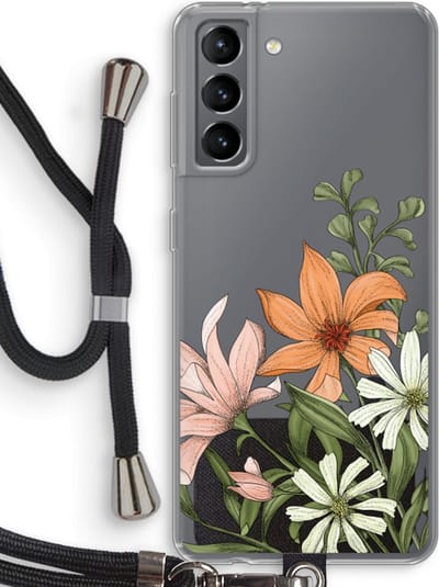 Case Company® - Hoesje met koord geschikt voor Samsung Galaxy S21 hoesje met Koord - Floral bouquet - Telefoonhoesje met Zwart Koord - Bescherming aan alle Kanten en Over de Schermrand