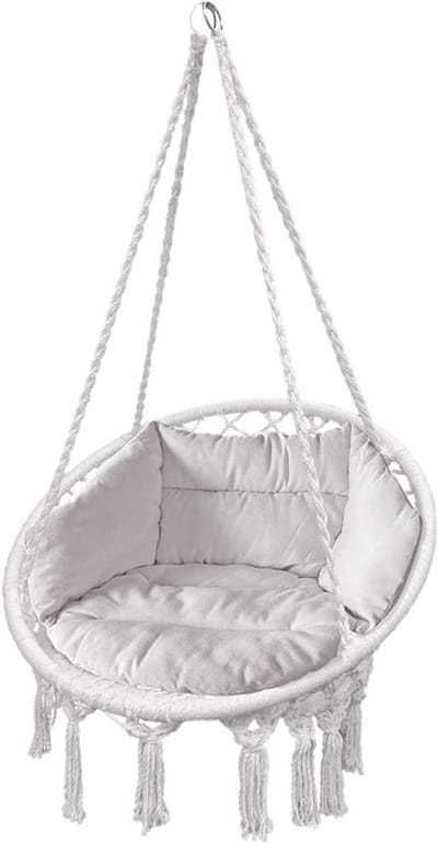 Comfortabele Witte Hangstoel met Dik Kussen voor Binnen en Buiten