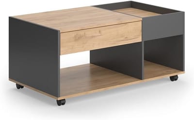 Moderne Salontafel met Lade op Wielen - Eiken Antraciet 110x60 cm