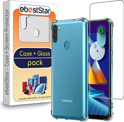 ebestStar - Hoes geschikt voor Samsung Galaxy M11, A11, Silicone Slim Cover Case, Versterkte Hoeken en Randen hoesje, Transparant + Gehard Glas