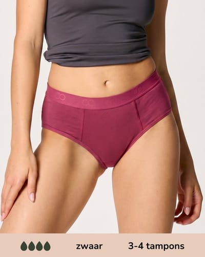 Moodies menstruatie ondergoed - Bamboe Hipster - zwaar kruisje - maat S - Ruby Roze