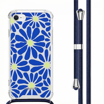 imoshion Hoesje - Geschikt voor Apple iPhone SE (2022) / SE (2020) / 8 / 7 - Design Hoesje met Koord - Cobalt Blue Flowers Connect