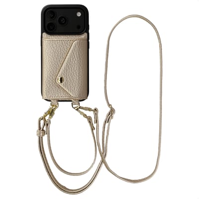 Selencia Hoesje - Geschikt voor Apple iPhone 18 Pro Max / 17 Pro Max - Sera Koordhoes met pashouder envelop - Champagne