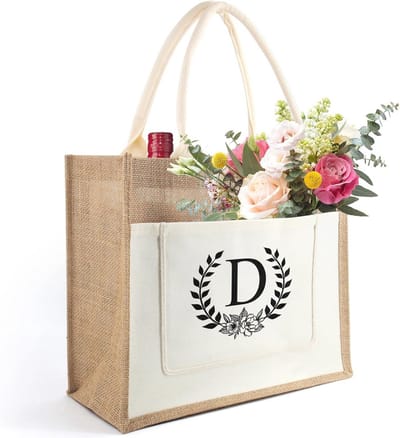 Jute Shopper Bag Met Initiaal - 35 x 30 x 14 cm - Perfect Cadeau Voor Vriendinnen, Bruidsmeisjes En Verjaardagen
