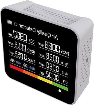 Luchtkwaliteitsmeter - CO2 meter CO2 sensor - Luchtkwaliteit meten - 9-in-1 meting - 89x82x36 mm - Wit