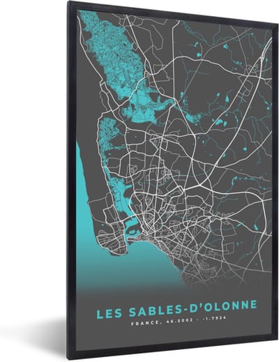 Fotolijst incl. Poster - Frankrijk - Plattegrond - Stadskaart - Les Sables-d'Olonne - Kaart - 40x60 cm - Posterlijst