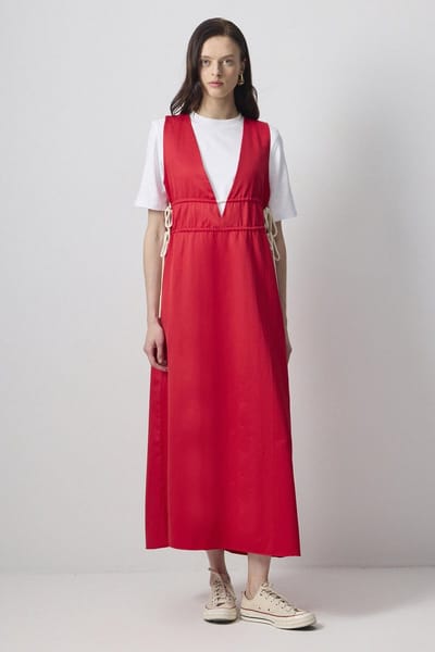 Touché Privé - Overgooi-jurk met V-hals ve koorddetail - Rood - Dames