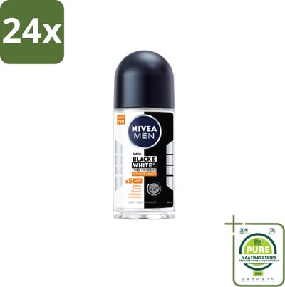NIVEA MEN - Deodorant Roller - Black & White Ultimate Impact - 50 ml - Voordeelverpakking - 24 stuks - Deodorant - Zweetbestendig