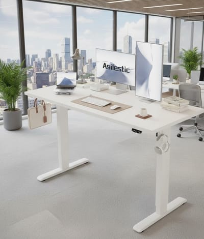ElevatePro Elektrisch In Hoogte Verstelbaar Bureau 120x60 cm – Ergonomisch Zit-Sta Bureau met Geheugenfunctie, Anti-Botsing Technologie, Stabiel Stalen Frame en FSC Houten Tafelblad – Wit House&Garden