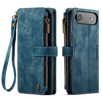 CaseMe C30 Hoesje Geschikt voor Apple iPhone Air | Wallet Zipper Book Case met Pasjeshouder | Beschermhoes met Portemonnee | Blauw