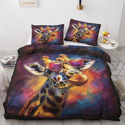 Grappig Giraffe Dekbedovertrek King 3-delig Kleurrijk Dieren Beddengoedset, Zacht Microvezel Graffiti Dekbedovertrekset met Kussenslopen 90x200cm 2pcs&Duvet Cover gray