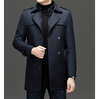 Casual pak kraag heren trenchcoat herfst en winter nieuw voering verwijderbaar medium en lang jack 2XL zwart