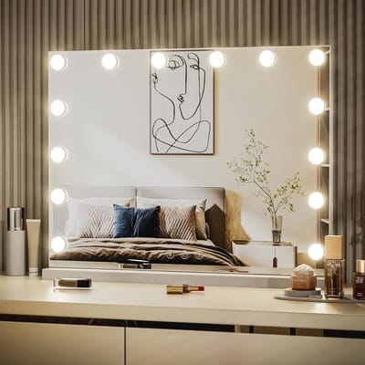 Dimbare Make-up Spiegel met 17 LED Lampen en Geheugenfunctie - Wandmontage