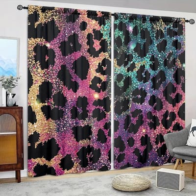 2 pièces Rideau imprimé léopard coloré pour décoration intérieure - Traitement de fenêtre à coulisse pour chambre à coucher, bureau, cuisine, salon 107cmX160cmX2pcs