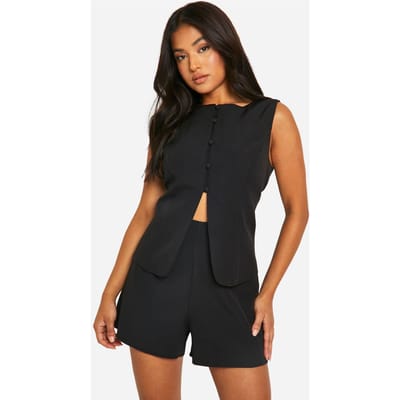 boohoo Dames Petite Getailleerd Vest | Black | Maat: 14