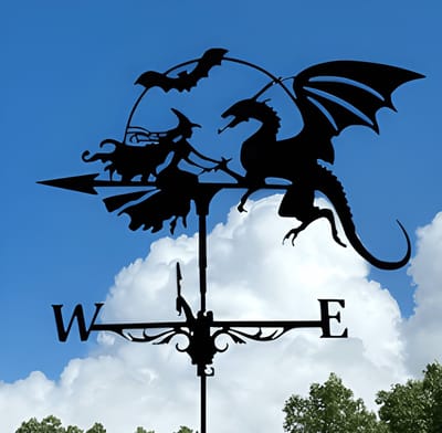Metalen Windspinner met Dierenmotief - Smeedijzeren Tuin Decoratie voor Buiten - Ornament voor Daktuinen & Binnenplaatsen-Heks en Draak-Belle‘s product-Belle's product