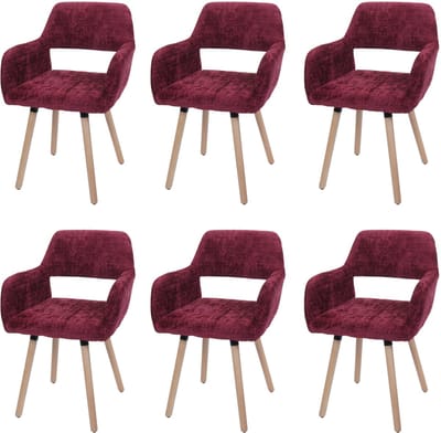 Set van 6 eetkamerstoelen MCW-A50 II, keukenstoel gestoffeerde stoel, hout stof/textiel chenille (465 g/m²) MVG ~ bordeauxrood