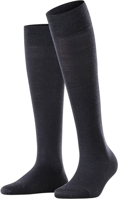 FALKE Sensitive Berlin drukvrije comfort tailleband wol katoen kniekousen dames blauw - maat 35-38