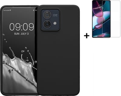 Geschikt voor Motorola Moto G84 Hoesje - Siliconen - Moto G84 Screenprotector - Hoesje Zwart Case + Screenprotector