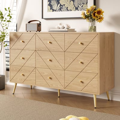 MODENUIT Ladekast - 9 Laden Met Geometrisch Patroon - Voor Slaapkamer En Hal - Spaanplaat Naturel - 120x39x80 Cm
