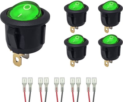 ProRide Wipschakelaar ON-OFF KCD2-220 - met Aansluitkabels - Rond - 3 pins - 250V/6A - Groen - 5 stuks