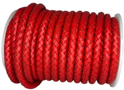 Gevlochten Leren Koord Rond, 5 m x 6 mm - Rond Gevlochten Lederen Koord, Voor Halskettingen, Armbanden, Sieraden, Knutselkralen en Veters (Rood)