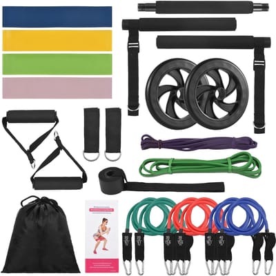 Kit de bandes de résistance 180 lb Kit de barre de Pilates multifonctionnelle Équipement d'entraînement pour tout le corps Barre d'exercice multicolore