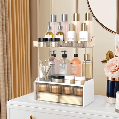 Allecto - 2-laags make-uporganizer - multifunctionele organizer - barnsteen - make-up en huidverzorging - grote opbergruimte - geschikt voor vrouwen